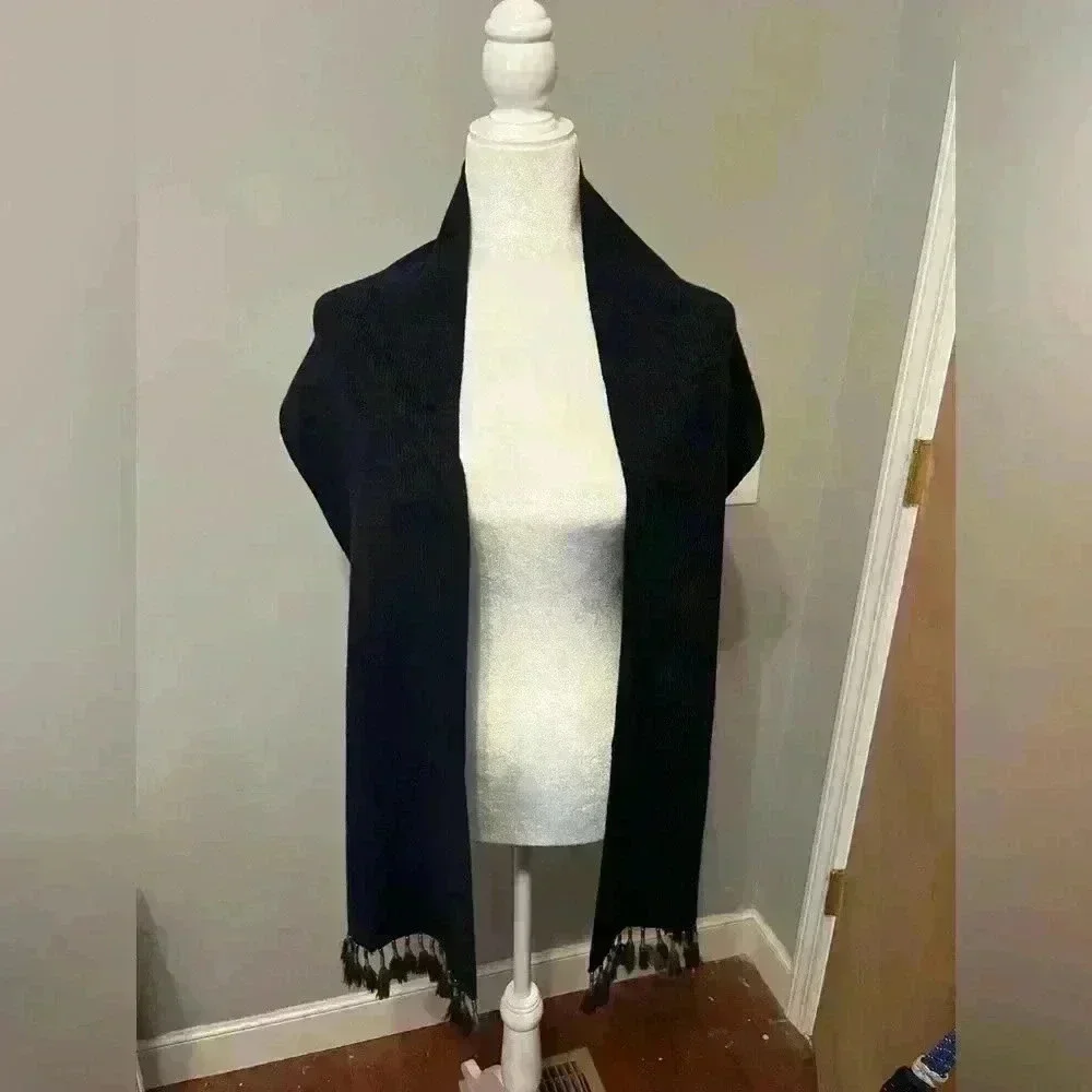 J. Crew Navy Long Knit Cashmere/Lambs Wool Blend Scarf w/ Tassels